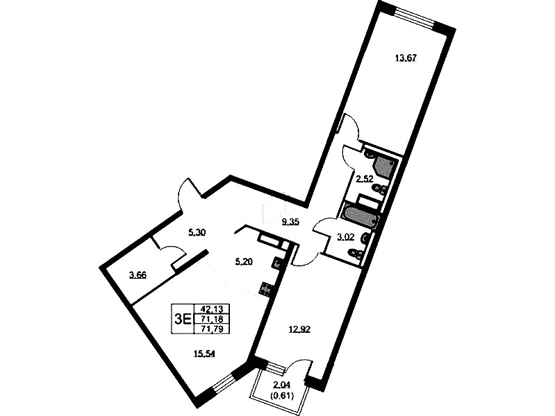 2-комнатная квартира 71.79 м², 6/9 эт., ЖК «Квартал Лаголово»